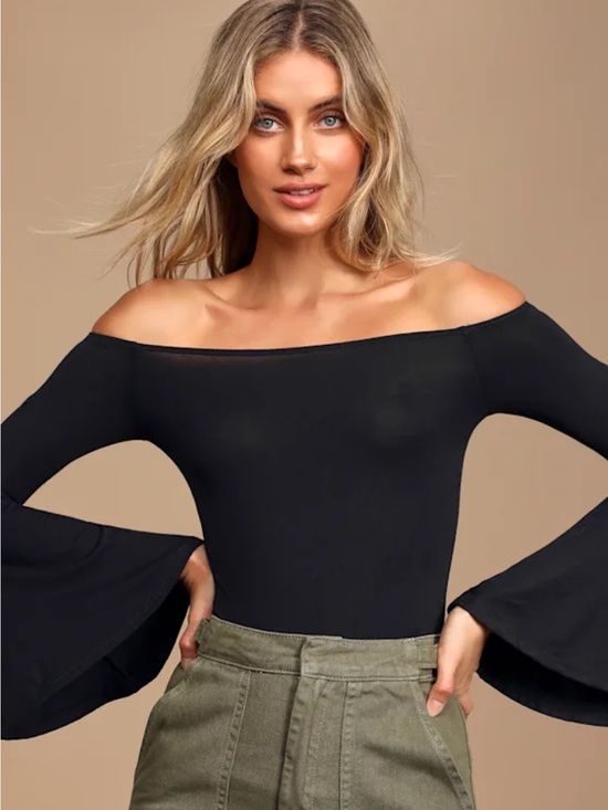 Lulus Tops - Lulu's Black Off-Shoulder Bell Sleeve Camisole